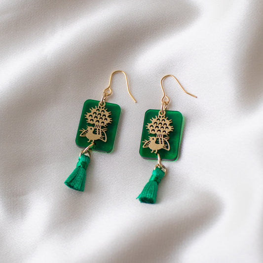 1-bamboos tile&tassel  earrings